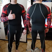 Мужской длинный комплект нижнего белья> мужской спортивный костюм> быстросохнущее компрессионное спортивное термобелье> ММА Рашгард мужской