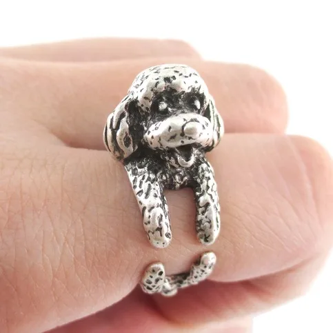 Detailed Toy Poodle Shaped Animal Wrap Ring in Silver