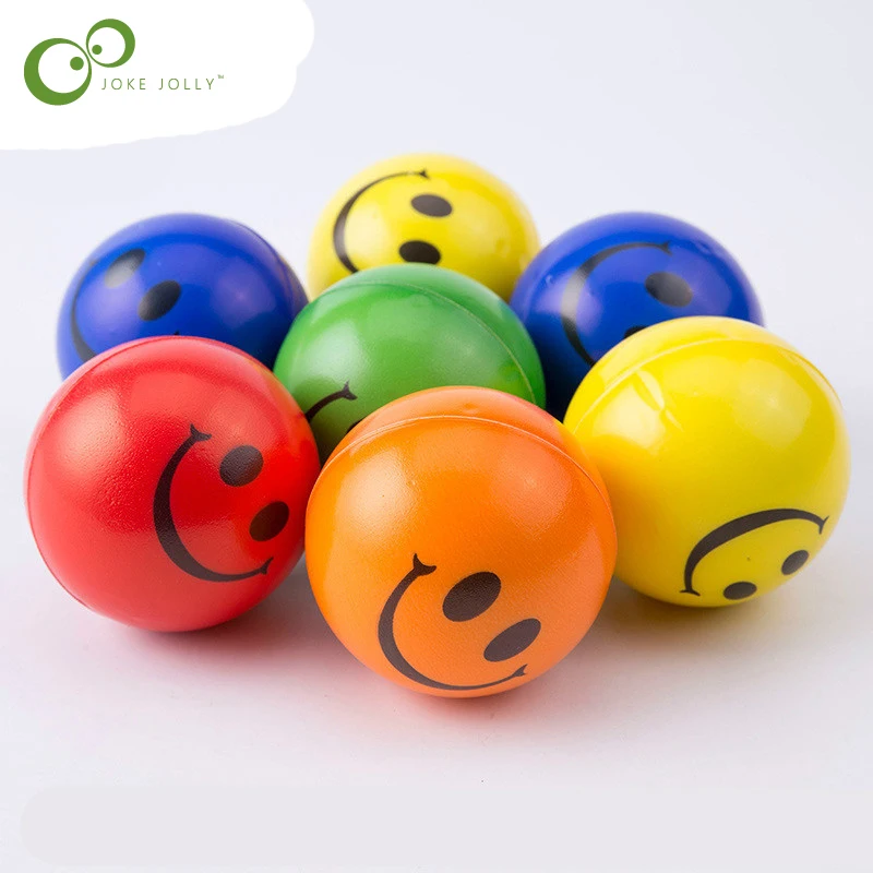 

5Pcs/lot 6.3cm Smile Face Foam Ball Squeeze Stress Ball Relief Toy Hand Wrist Exercise PU Toy Balls For Children GYH