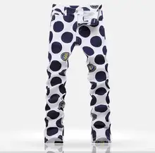 White spring thin European printing Dot straight jeans mens slim elastic denim pants male jeans feet
