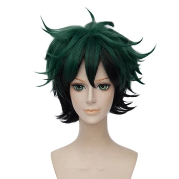 

ccutoo My Hero Academia Boku no Hiro Akademia Izuku Midoriya Short Green Black Ombre Heat Resistant Synthetic Hair Cosplay Wig