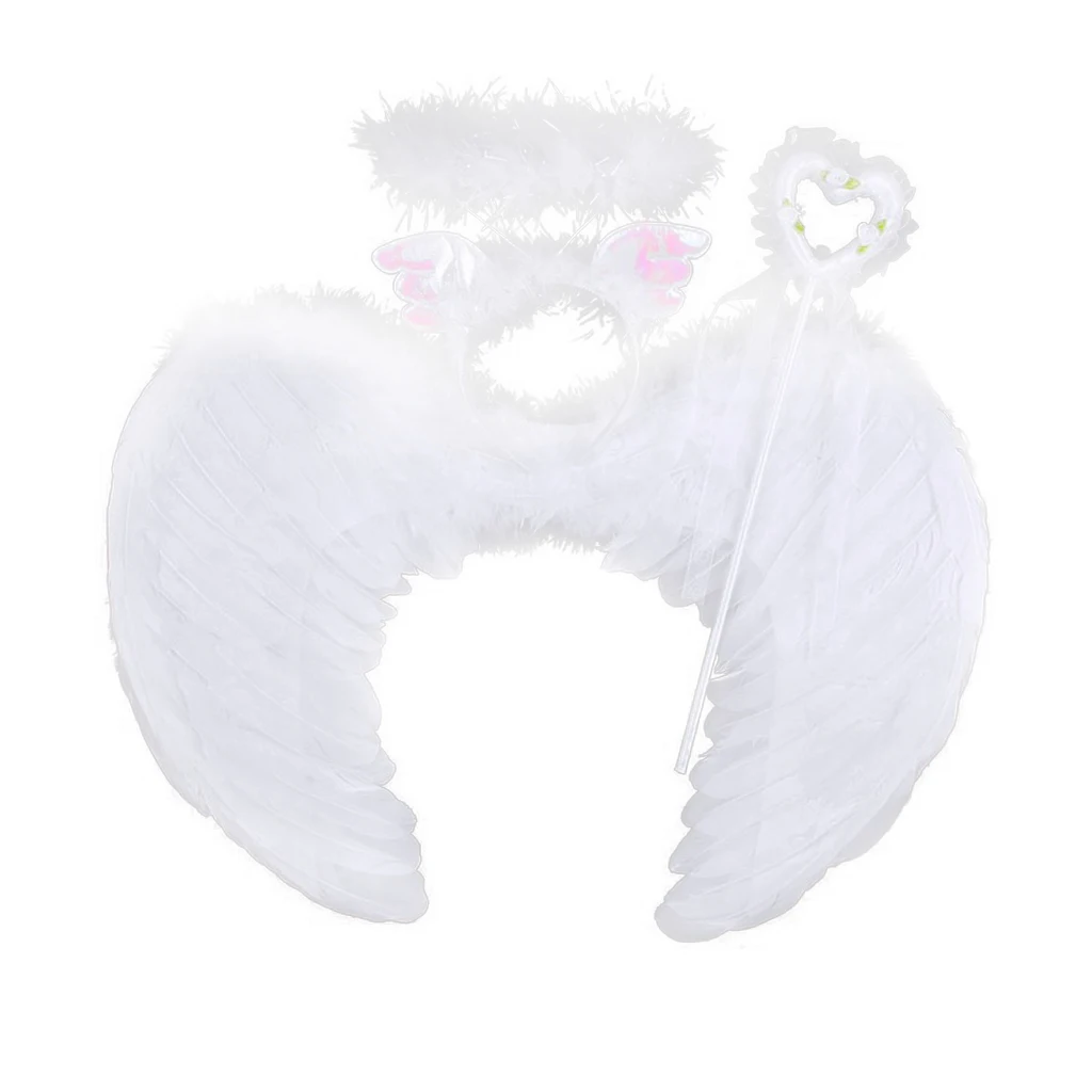 Kids Three Piece Feather Fairy Angel Wings Devil Wings Costume L White