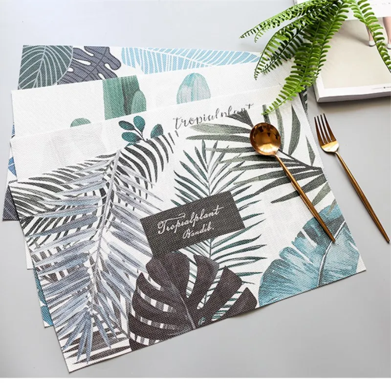 

45X30cm Green Plants PVC Placemat Waterproof Dining Table Mats Disc Bowl Coasters Non Slip Insulation Pads INS Nordic Home Decor