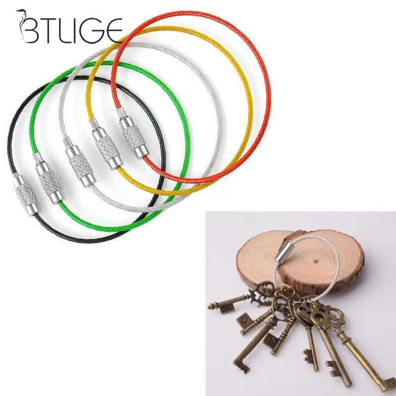 

5pcs Key Chain Rings Stainless Steel Wire Keychain Cable Rope Key Holder Keyring Carabiner Cable Key Ring Outdoor Hiking