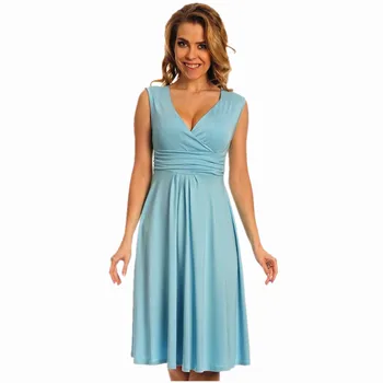 

New Fashion 2020 Elegant Celebrity V-neck Knee-length Cotton Casual Bodycon Women Dresses