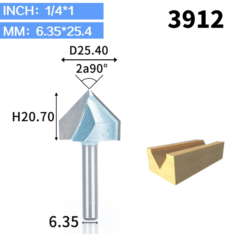 HUHAO 1 шт. 1/" 1/4" хвостовик промышленного класса фрезы для дерева 90 градусов V тип долбежный резак Вольфрам деревообрабатывающий резной инструмент - Длина режущей кромки: 3912