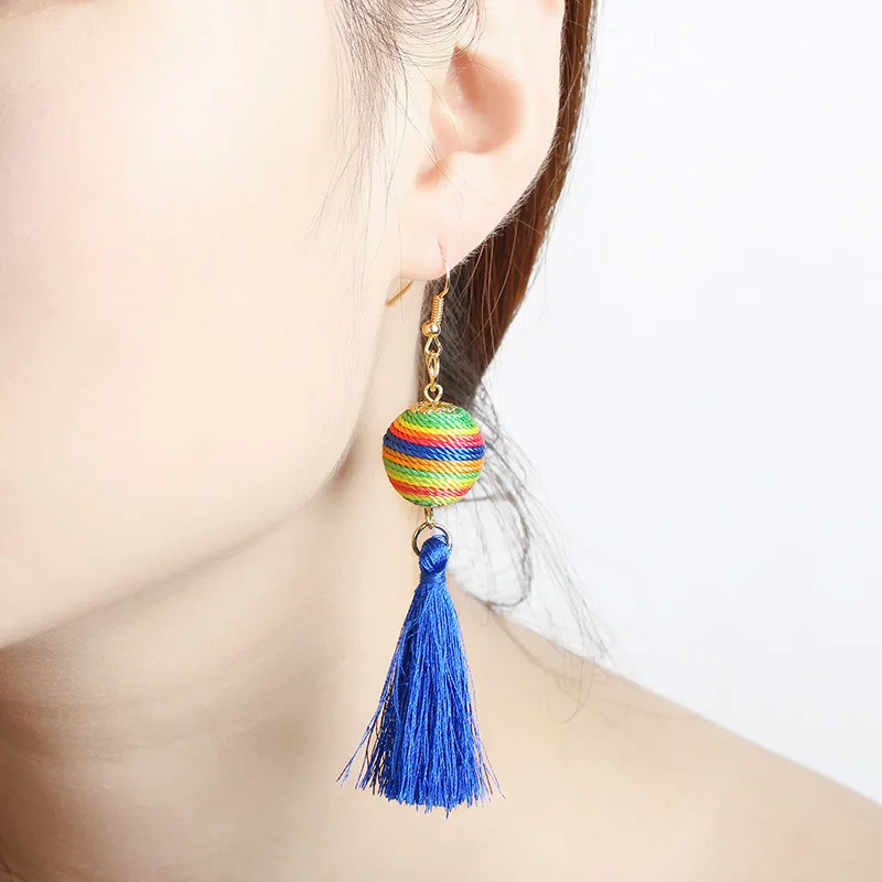 New Arrival Bohemia Ethnic Long Tassel Drop Earrings Colorful Knitting