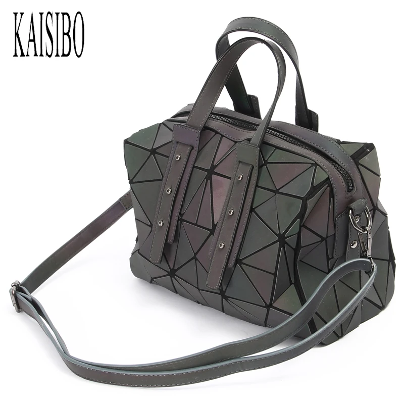 

KAISIBO Woman Luminous PU Handbag Fashion Zipper Tote Bag Geometry Quilted Shoulder Bags Saser Plain Folding Handbags Bolsa
