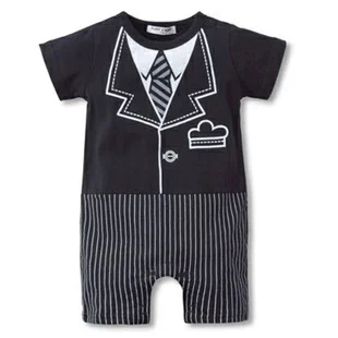 Одежда для маленьких мальчиков; костюмы-смокинги; комбинезоны для мальчиков в джентльменском стиле; roupa de bebe; хлопковый комбинезон с короткими рукавами; черно-белые костюмы - Цвет: black