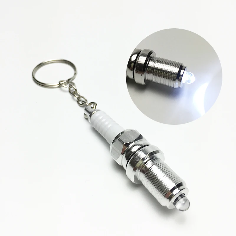 Creative Spark Plug Aluminium Alloy Metal Key Chain Keychain with LED Light