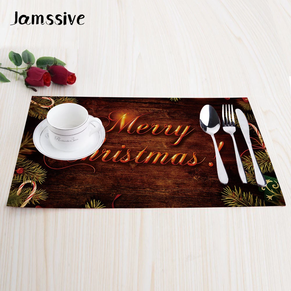 JAMSSIVE Merry Christmas DeluxePolyester Fabric Custom Made Placemat