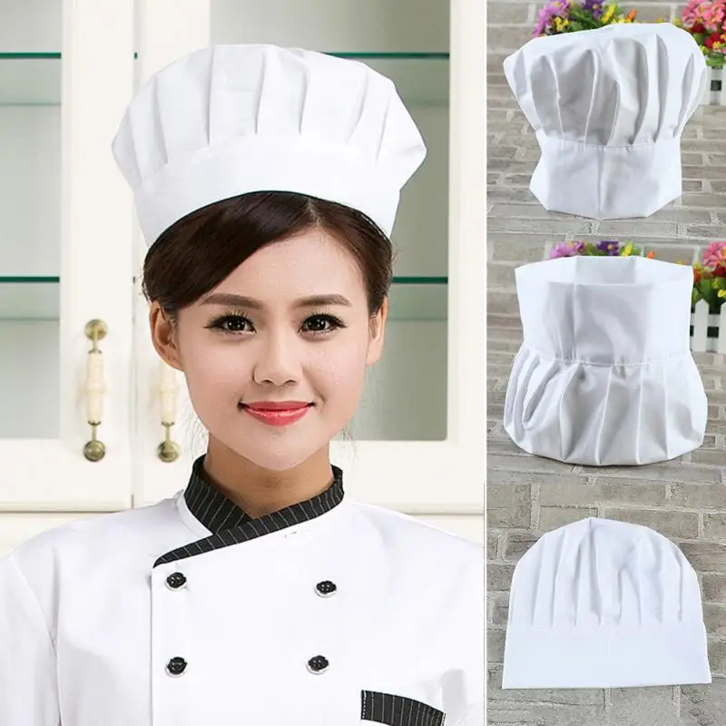 

HOT 1Pcs Unisex Adult Elastic White Chef Hat Baker BBQ Kitchen Cooking Hat Costume Cap