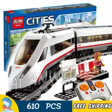 610pcs City Motorized Remote Control High-speed Passenger Train RC 02010 Model Building Blocks Toys Bricks Compatible With Lego
