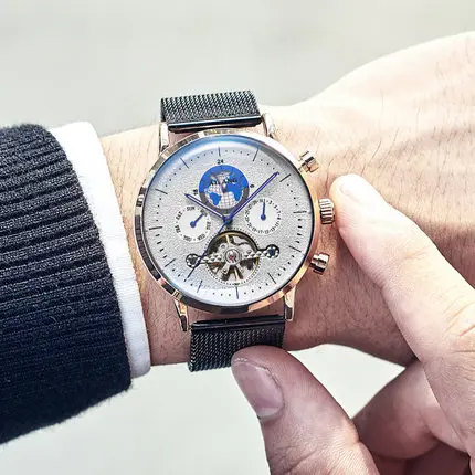 Брендовые мужские часы автоматические механические часы Tourbillon спортивные часы кожаные повседневные деловые часы в ретро-стиле Relojes Hombre - Цвет: 5