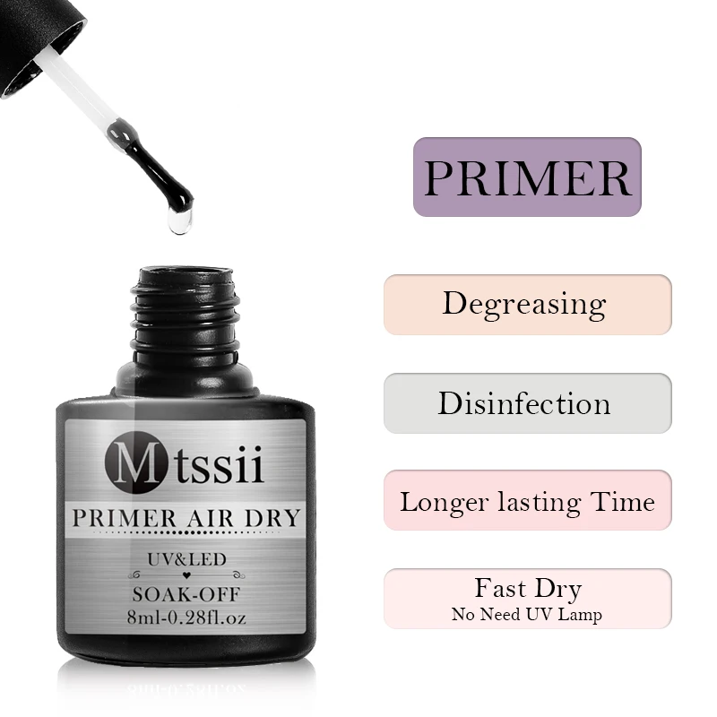 

Mtssii 8ml Long Lasting Fast Air Dry Primer No Acid Primer Fast Dry Base Coat No Wipe Top Coat Long Lasting Nail Gel Polish