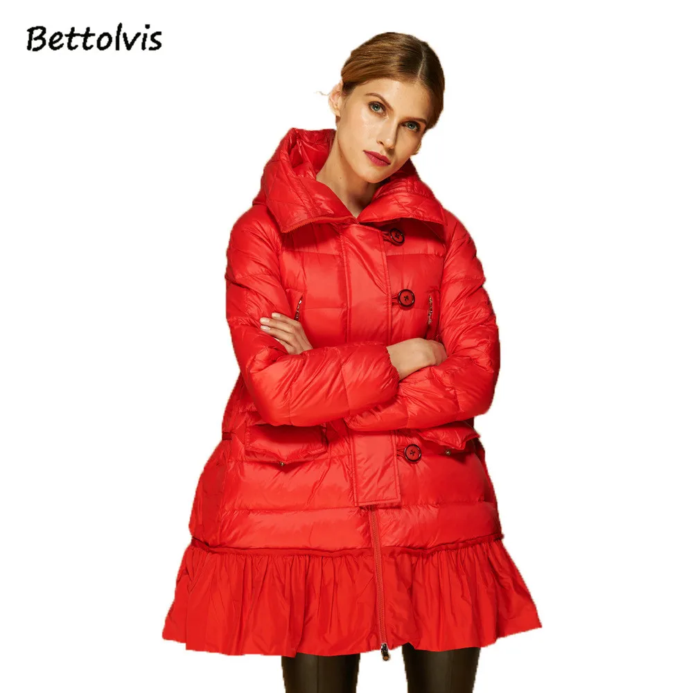 2017 new Winter Duck Down Coat Jacket Casual Warm Medium Long Ruffle