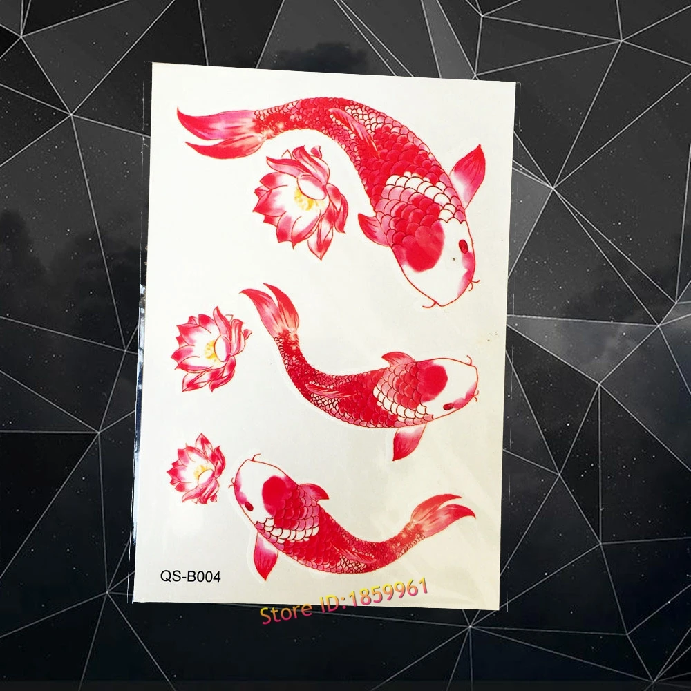 

New Bes Quality Red Carp Temporary Tattoo Removable Body Art Arm Sleeve Fish Tattoo Stickers Water Transfer Tatoo Lotus AQS-B004