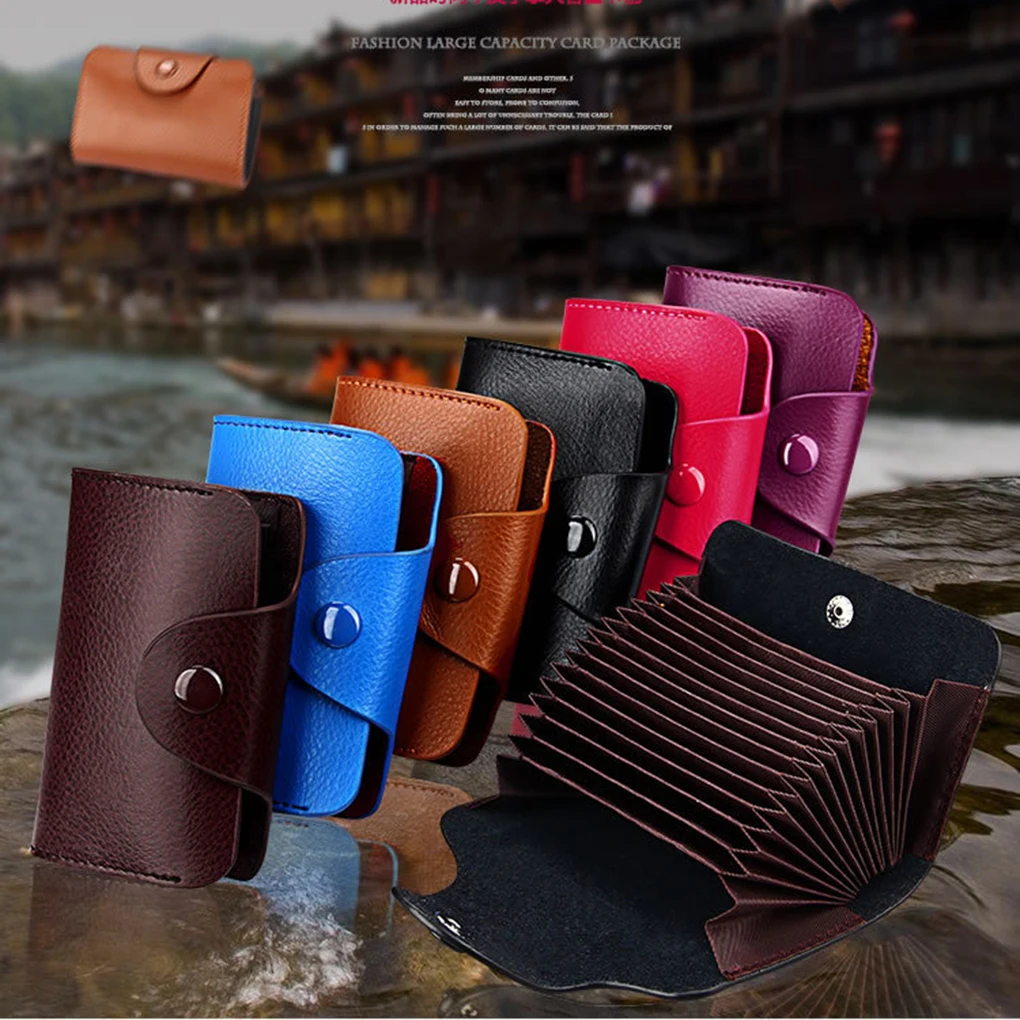 

Large Capacity Vintage Leather Card Holders Minimalist Button Hasp Purses Credit Cards Case Mini Male Wallets
