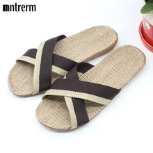 2016 Fashion Home To Fight Cross-Color Linen Slippers Spring Canvas Flax Slippers High quality Large size Men Indoor Slippers