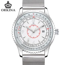 Orkina 2017 Simple Design Stainless Steel Silver Case Calendar Date Display Mens Watches Top Brand Luxury Quartz Fashion Watch