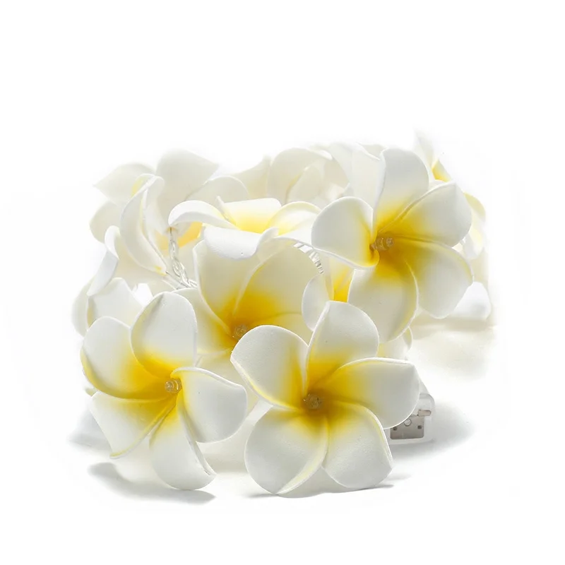 20 светодио дный LED Frangipani светодио дный гирлянды светодиодные огни цветок Фея свет Плюмерия батарея светодио дный питание светодиодные