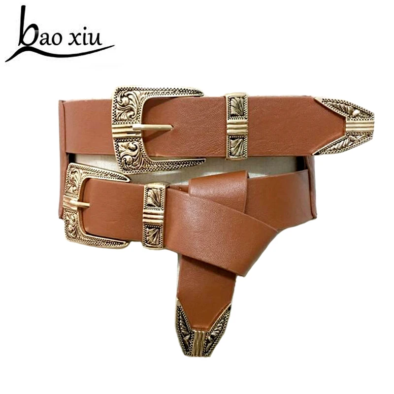 

New Fashion Female Vintage belts Strap Metal Pin Buckle Casual dress accessories double Buckle Designer Leather Belt For Women