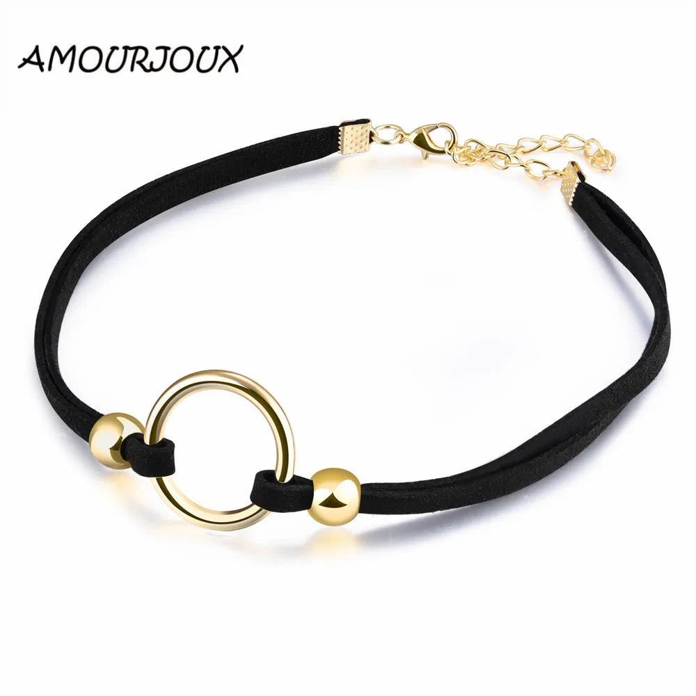 

AMOURJOUX Gold and Silver Plated Round Dual Layer Velvet Choker Necklace Female Chokers Necklaces Chocker Collier Ras Du Cou