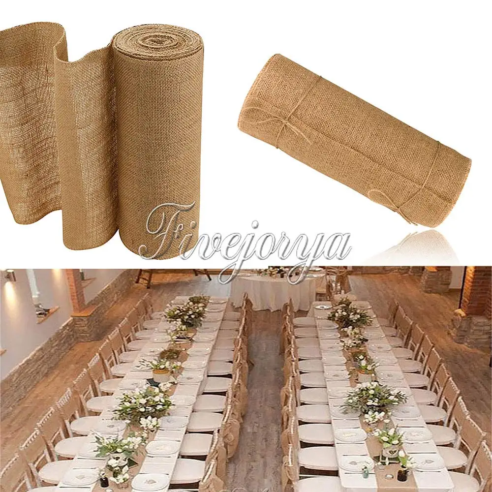 10M*30CM Burlap Lace Hessian Table Runner Roll Vintage Jute Wedding