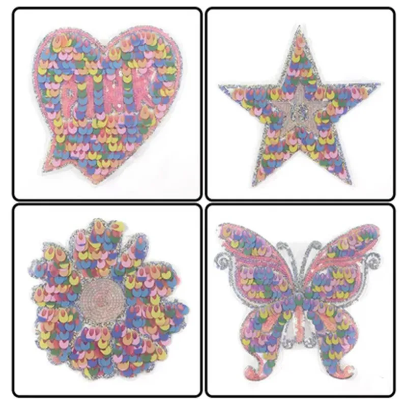Star Love heart butterfly Patch Applique Sew On Colorful Sequined Embroidery Patches For Kids Clothes Stripe | Дом и сад
