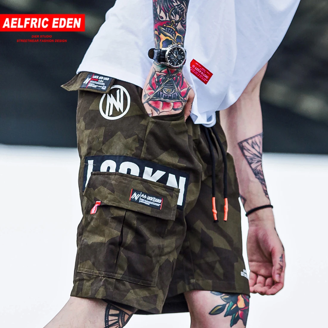 

Aelfric Eden Cargo Shorts Men Hip Hop Summer Streetwear Letter Print Camouflage Print 2019 New Fashion Knee Length Short Joggers