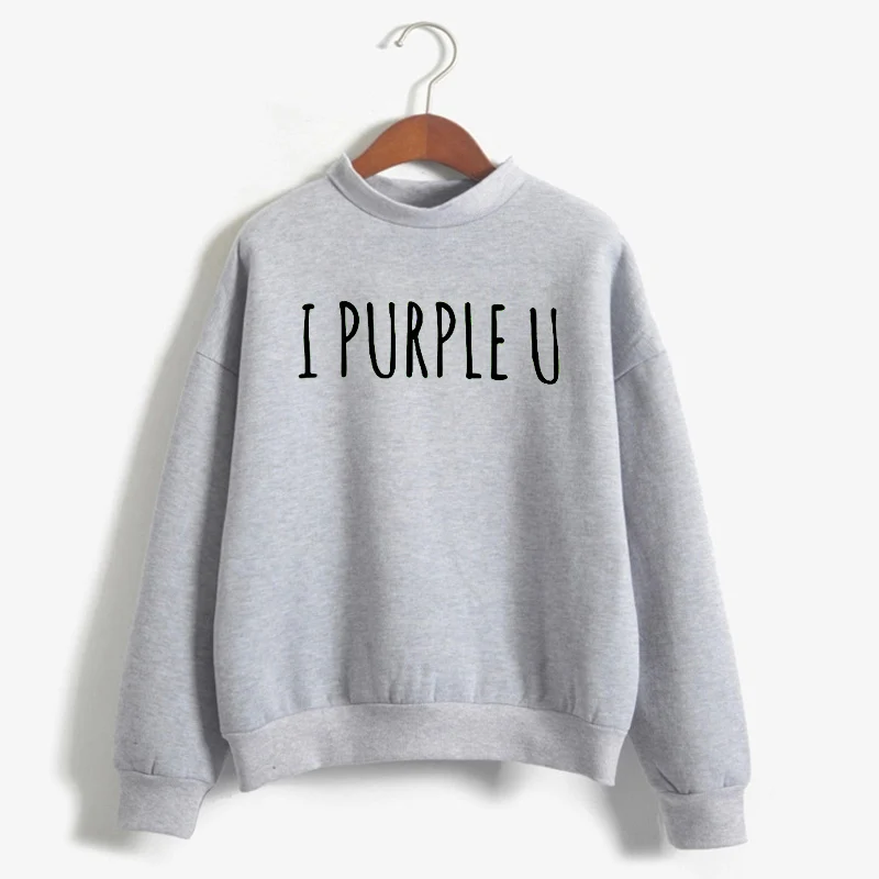  Kpop Sweatshirt I Purple U Letter Printed Women'S Sweatshirt Autumn Winter Fleece Warm Hoodie Korea