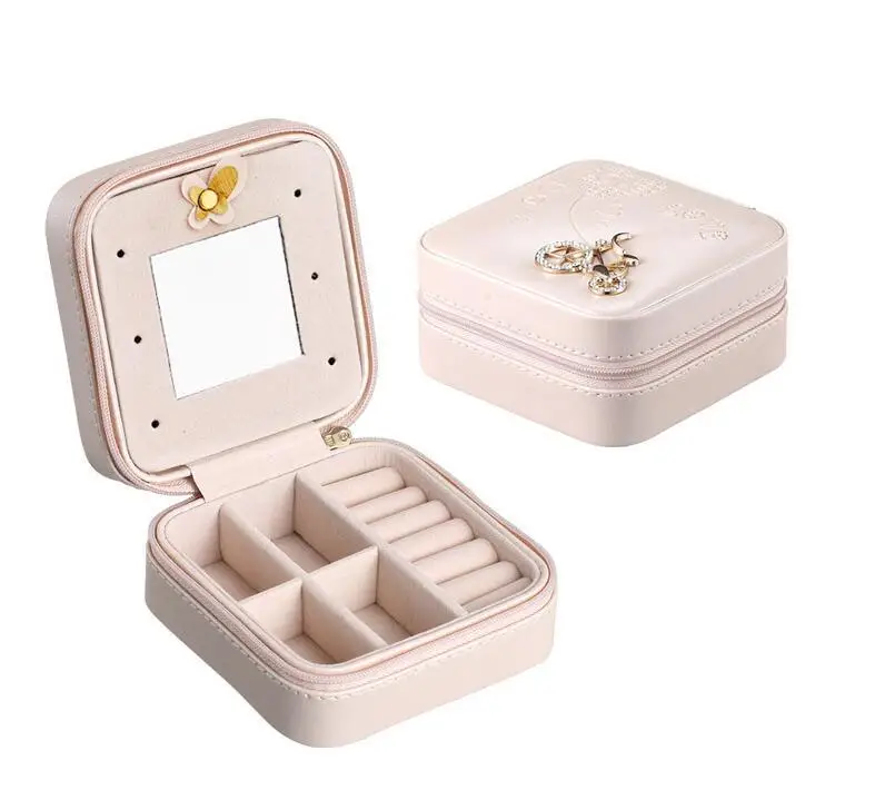 

Small Travel Portable Jewelry Box Leather Travel Jewelry Box Organizer Display Storage Case for Rings Earrings Necklace Holder