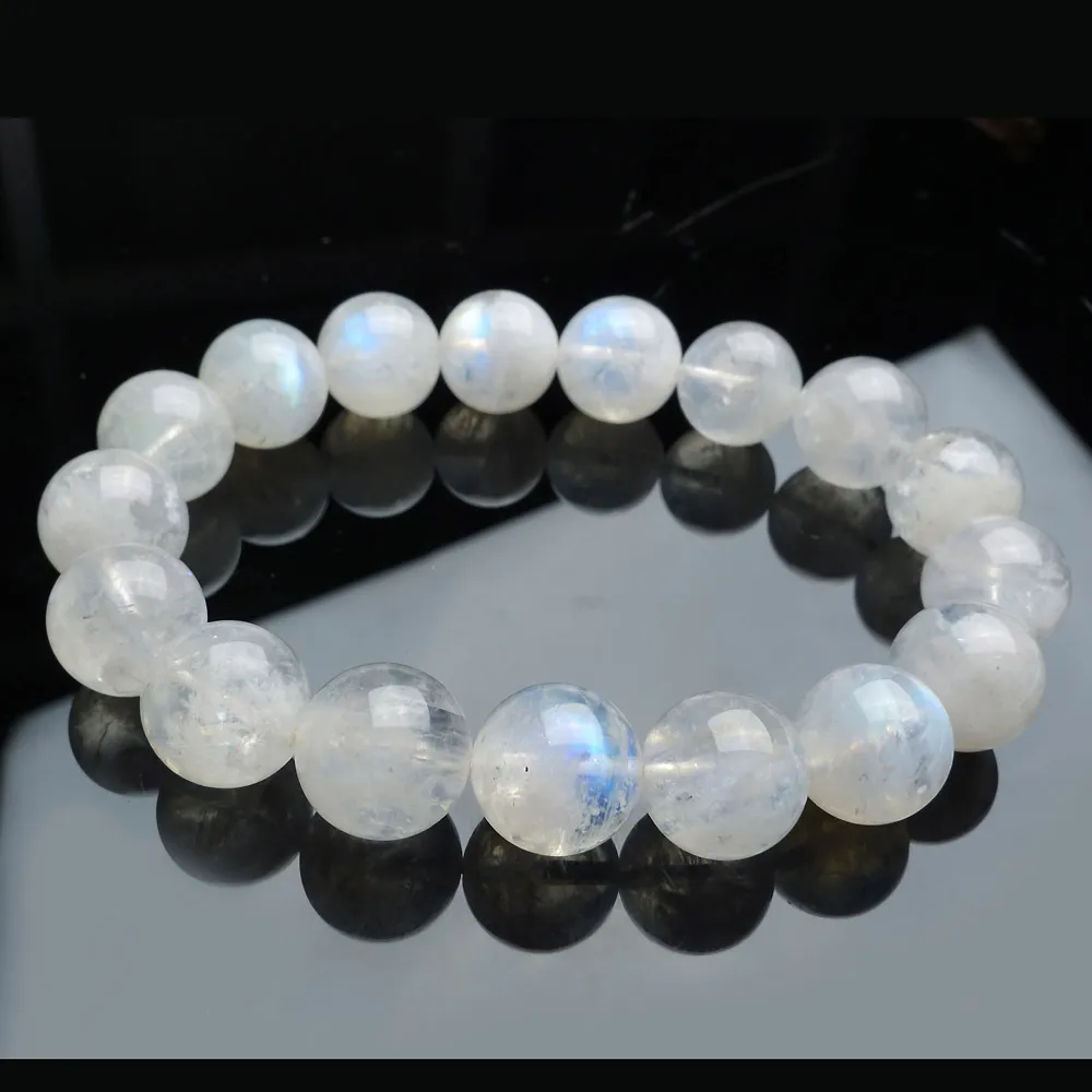 

Top Quality Natural Blue Light Moonstone Rainbow Crystal 12mm Clear Round Beads Bracelet Women Men Healing Stone Fashion AAAAA