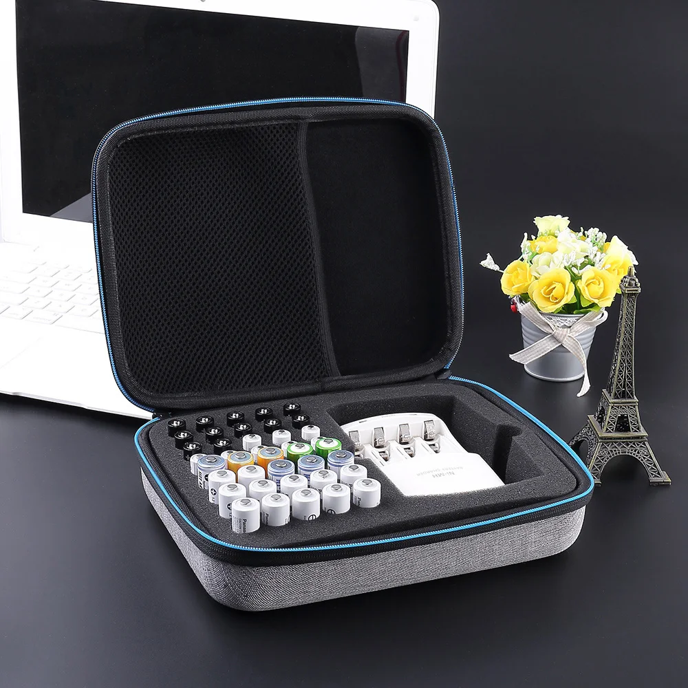 

Battery Storage Box Portable EVA Battery Holder Holds 40 Batteries AA AAA Shockproof Hard Carrying Case Bag Organizer Container