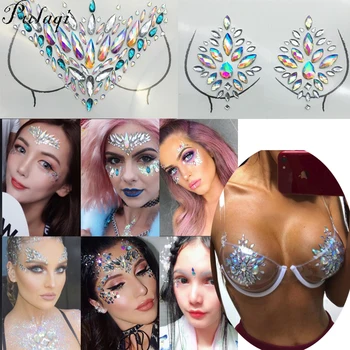 

Pulaqi Bling Crystal Face 3D Stickers Party DIY Self Adhesive Rhinestones For Eye Chest Jewelry Accessories Party Art Stickers F