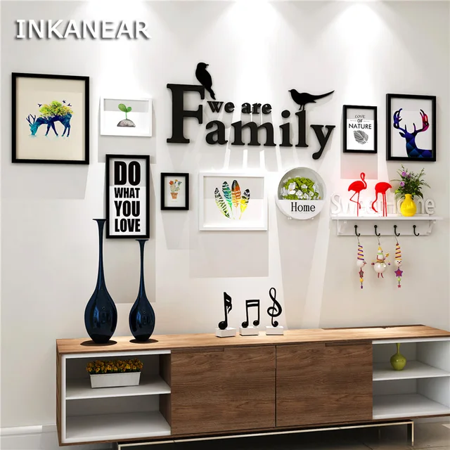 Picture Frame Set With Family Letters Shelf Past Painting Wooden Picture Frame Set With Family Letters Shelf Past Painting Wooden Photo Frames Home Decor Wall Decoration