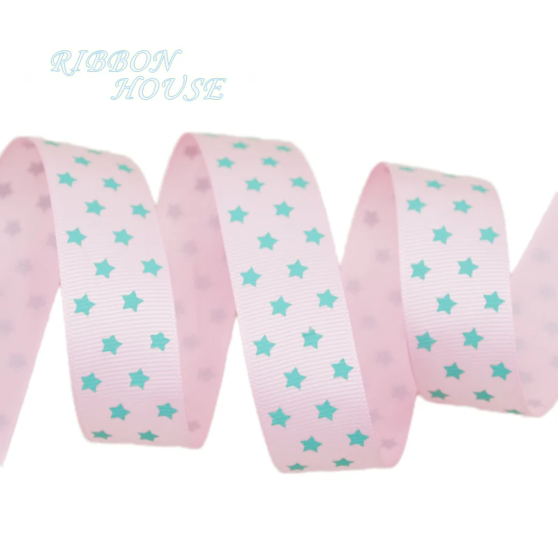 Buy 25mm Pink printed grosgrain colored star ribbon