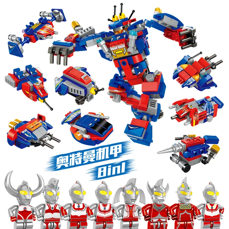 

382Pcs M78 Super Heroes 8 IN 1 Ultraman Tiga Building Blocks Compatible Legoings Ultra Jack Ace Action Figure Toys Kid boy Gift