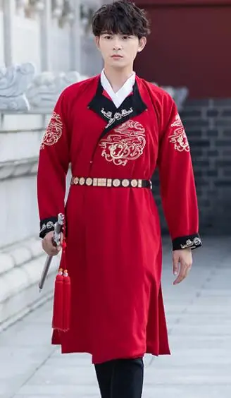 Для мужчин wo мужчин hanfu костюм одежда косплей мужской Китайский древний воин халат династии Мин платье ТВ фильм сценический наряд - Цвет: Красный