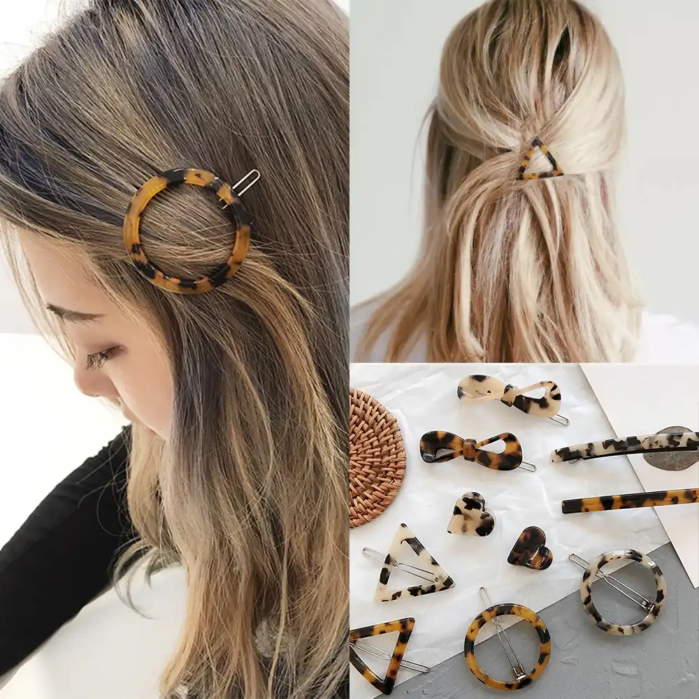 Woman Simple Tortoiseshell Hair Clip Retro Leopard Print Geometric