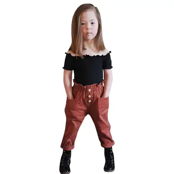 

Toddler Girl Clothes Summer Kids Baby Girls Off Shoulder Ruffled Tops Pants 2PC Outfits Sets