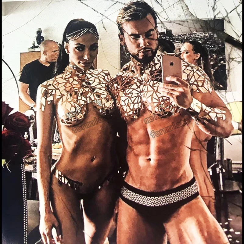 

The sexy skin color printing bronzing stretchy bar nightclub concert singer dancer costumes