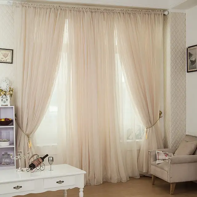 Champagne Color Pinch Pleated Drapes Rod Pocket Voile Curtain