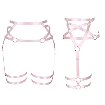 

Women Garter Belt Pink Harness Bra Elastic Belts Pentagram Adjust Plus Size Body Cage Lingerie Steampunk Gothic Festival Rave