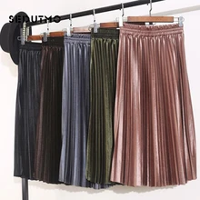 SEDUTMO, весенние плиссированные юбки, Женская бархатная юбка-пачка с высокой талией, Весенняя юбка миди, черная винтажная черная Вельветовая юбка ED672