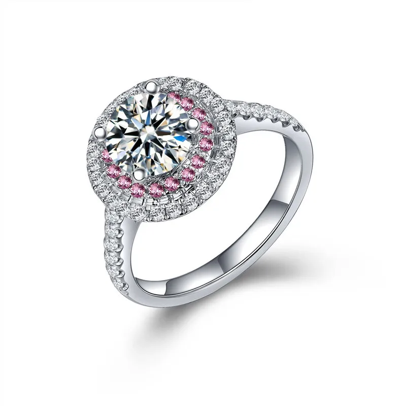 CC S925 Серебряное обручальное кольцо для женщин, розовое круглое кольцо с кубическим цирконием, свадебное обручальное кольцо, Трендовое ювелирное изделие CC593