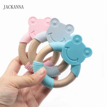

1PC Frog Silicone Teether Wooden Animal Teething Toy BPA Free Silicone Kralen Bijtring Rattle Teether Circle Wood Ring Teethers