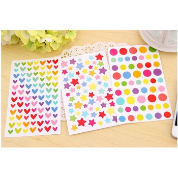 

6 Sheets /Pack Dots Heart Star Student Stickers Decor Craft Stick Label Phone Board Decorative DIY Sticker Kids Stationery