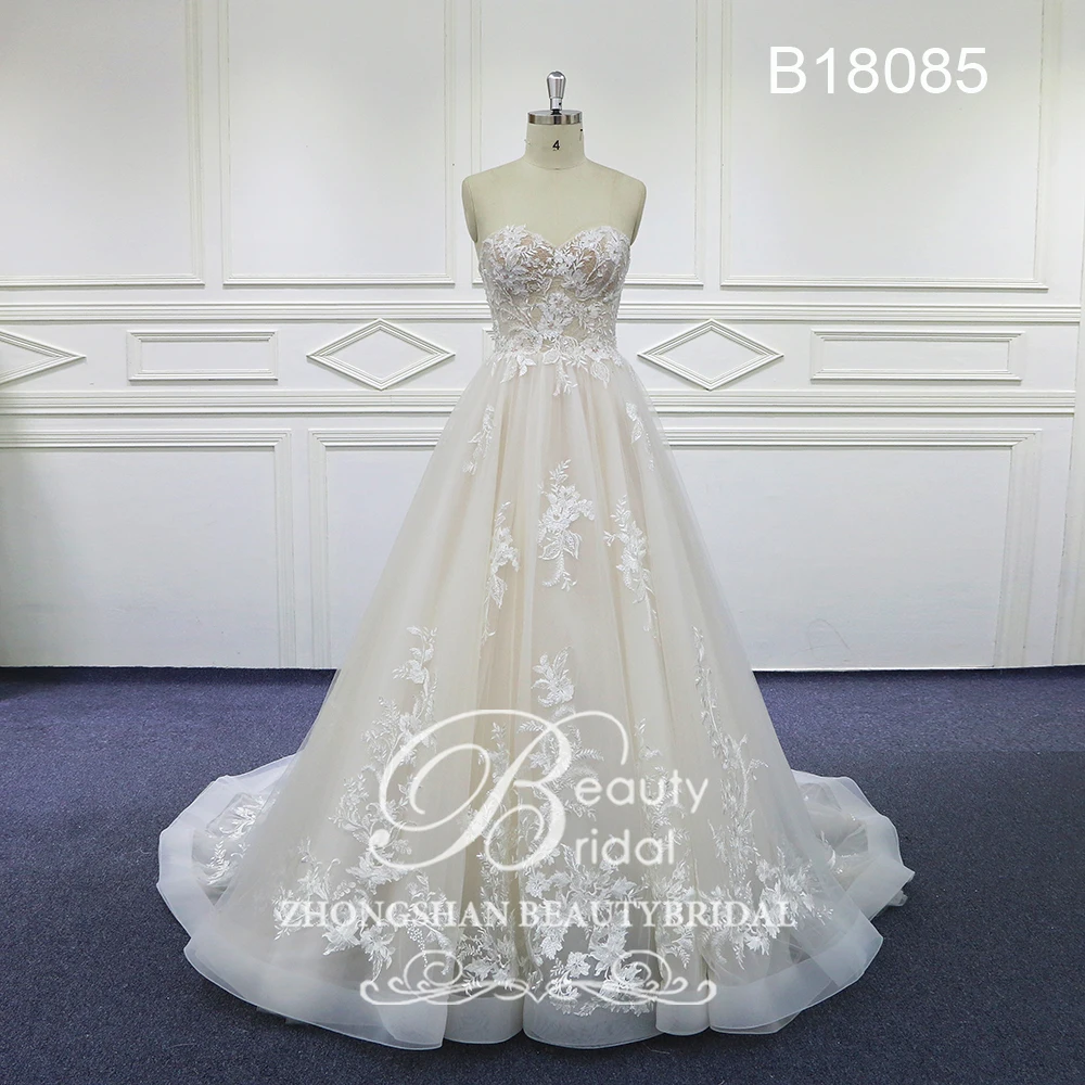 

100% Real Photos sweet heart Wedding Dresses court Train Wedding gown Vestido Lace bridal dress with beading B18085