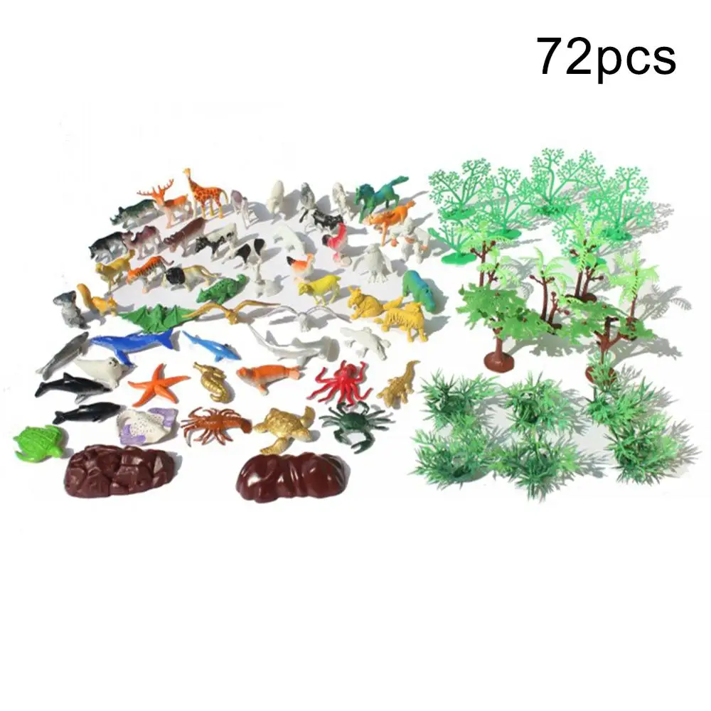 

72Pcs/Set Mini Jungle Animal Tree Figures Pretend Play Models Kids Education Toy